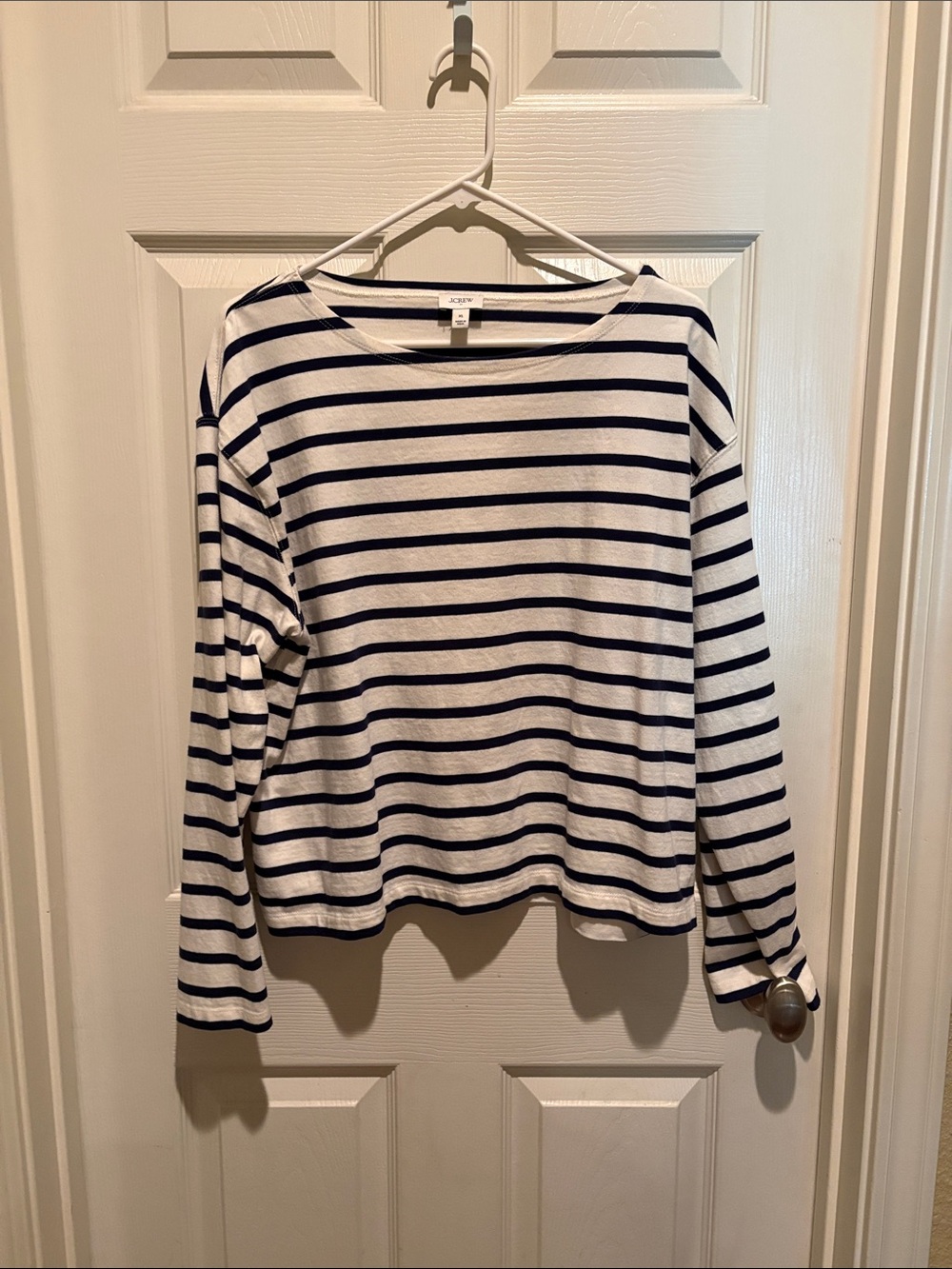 JCrew Navy and White Striped Long-Sleeve Boatneck Top;sz XL